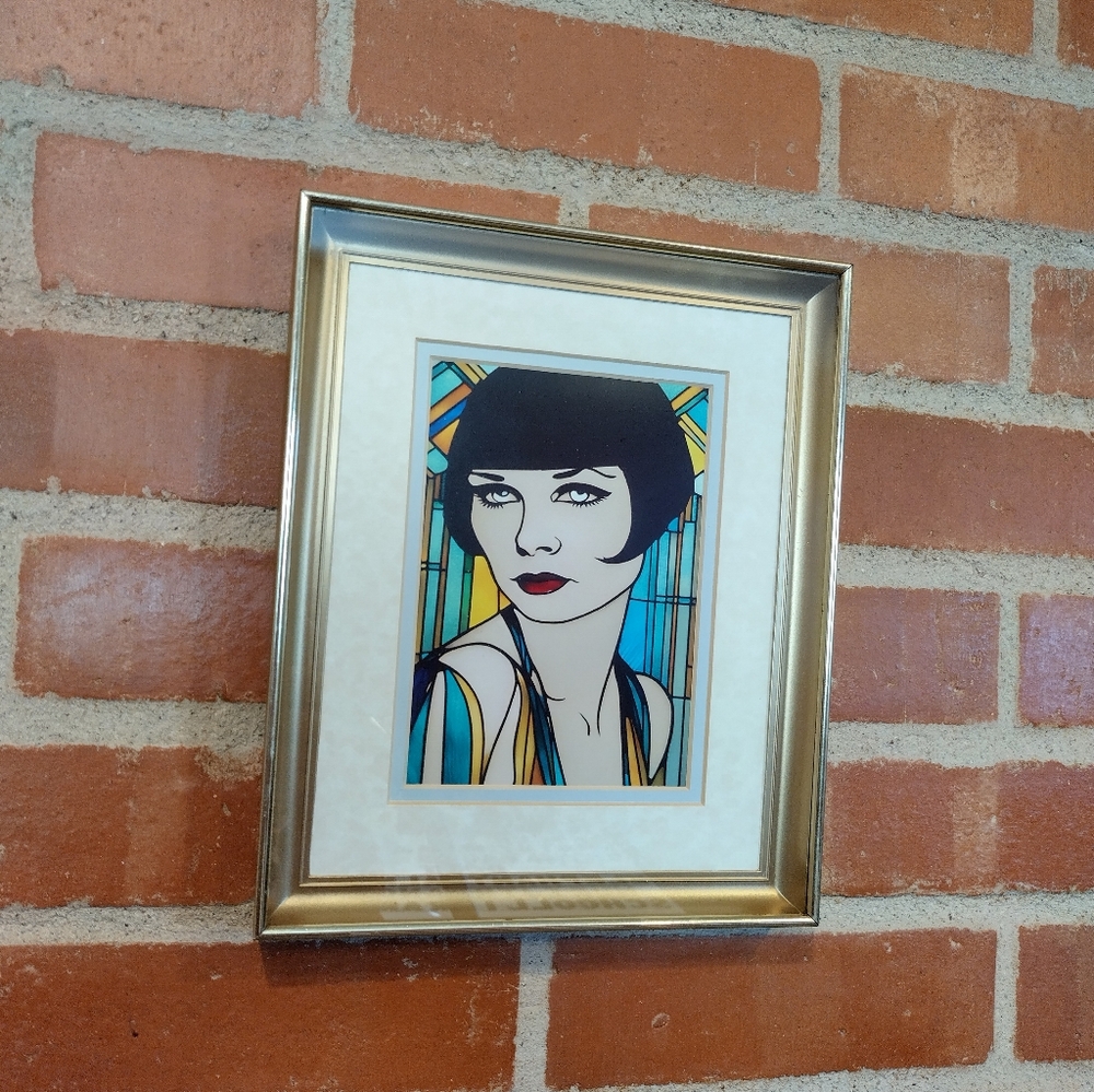 Flapper Girl Roaring 20's Speakeasy Stained Glass Style Framed Art Print